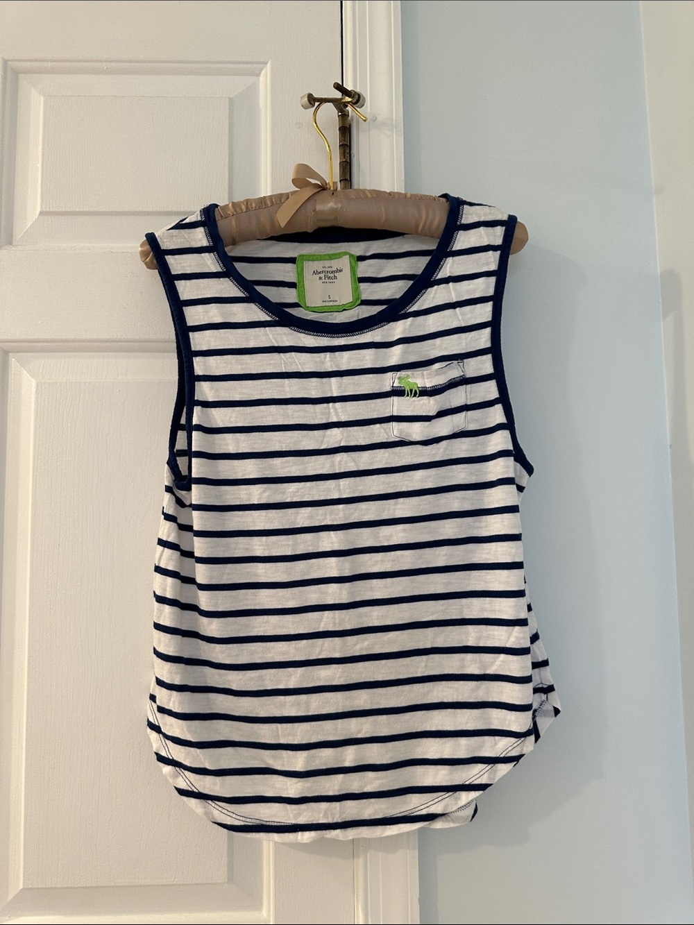 Abercrombie & Fitch White and Navy Striped Tank Top